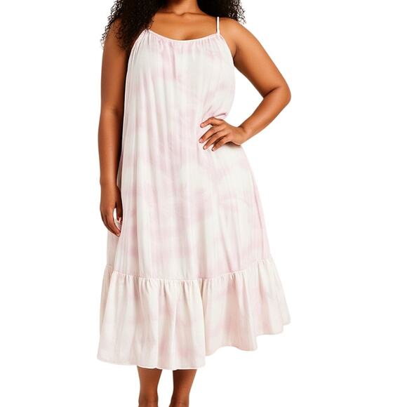 Free People Intimately Pink Tie Dye Maxi Dress Adjustable Spaghetti Straps Large - Picture 1 of 11